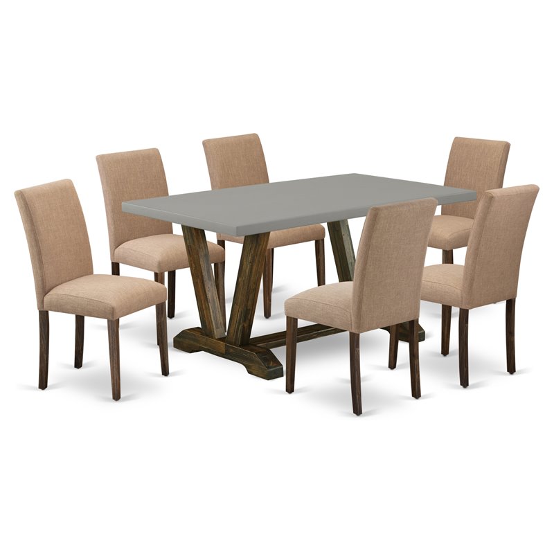 Pemberly Row 7-Piece Wood Dining Set in Cement/Jacobean/Light Sable