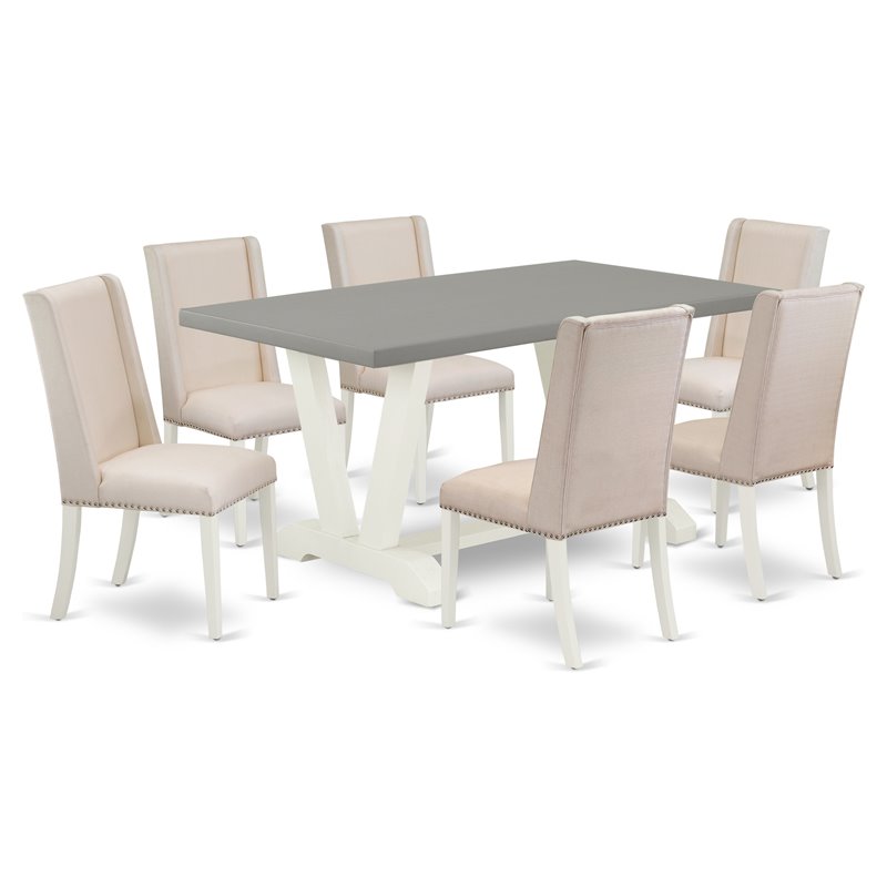 Pemberly Row 7-Piece Wood Dining Set in Linen White/Cream/Cement