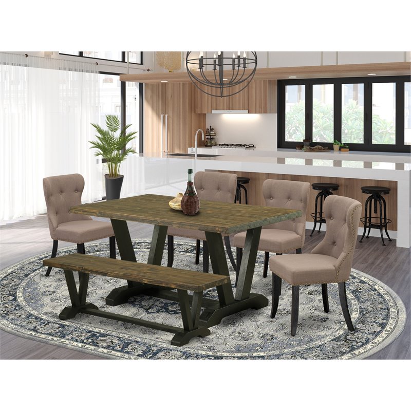 Pemberly Row 6-Piece Wood Kitchen Set in Black with Multi-Color Finish