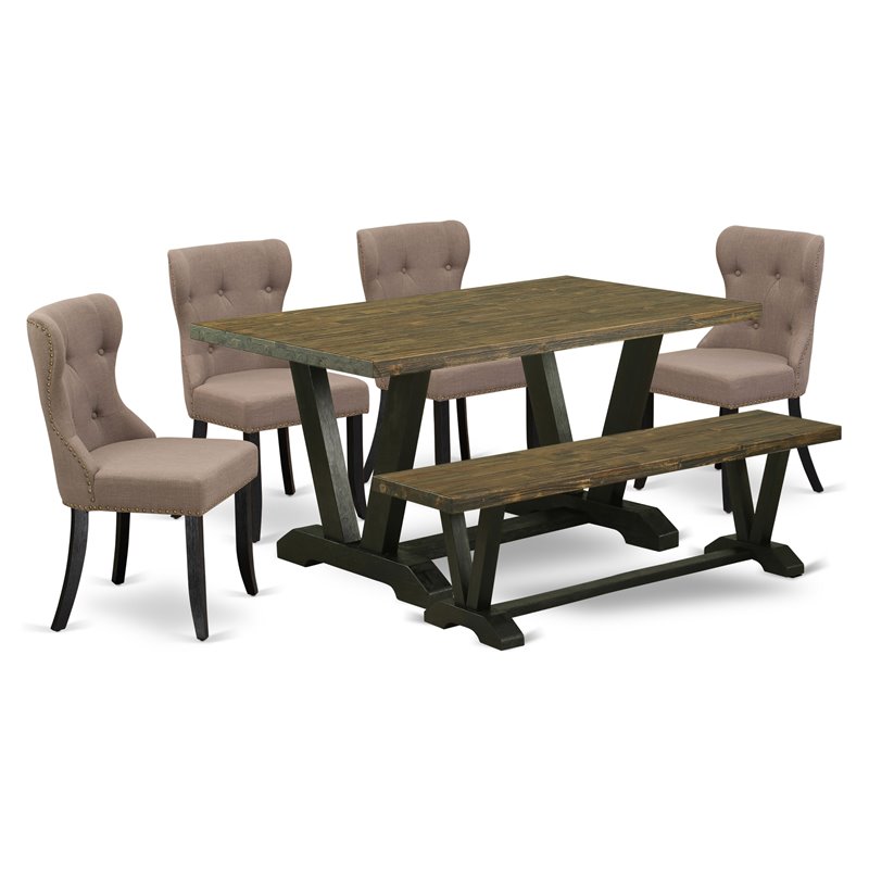 Pemberly Row 6-Piece Wood Kitchen Set in Black with Multi-Color Finish