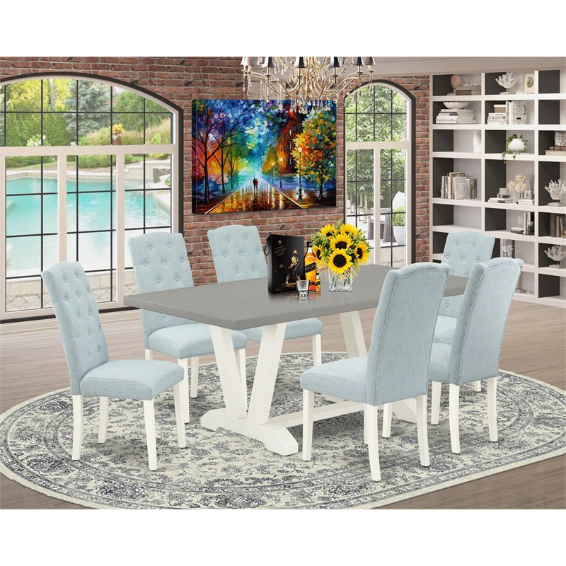 Pemberly Row 7-Piece Wood Dining Room Set in Linen White/Cement Finish