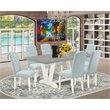 Pemberly Row 7-Piece Wood Dining Room Set in Linen White/Cement Finish