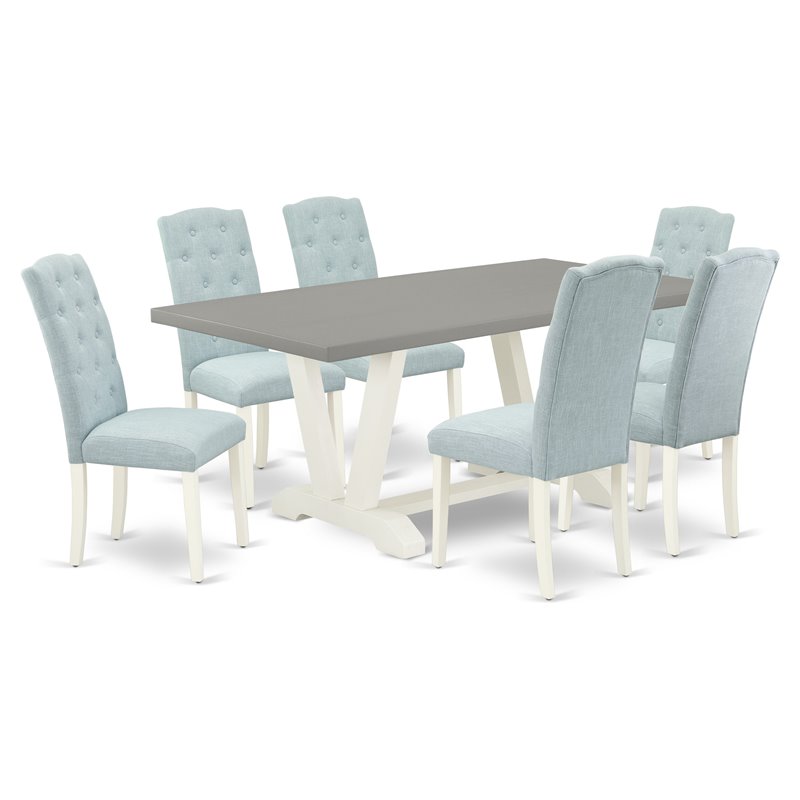 Pemberly Row 7-Piece Wood Dining Room Set in Linen White/Cement Finish