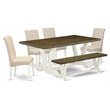 Pemberly Row 6-Piece Rubber Wood Dining Set with Bench in Cream White