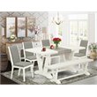Pemberly Row 6-Piece Wood Dining Table Set with Bench in Linen White