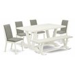 Pemberly Row 6-Piece Wood Dining Table Set with Bench in Linen White