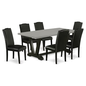 Pemberly Row 7-Piece Wood Kitchen Table and Chair Set in Black Finish