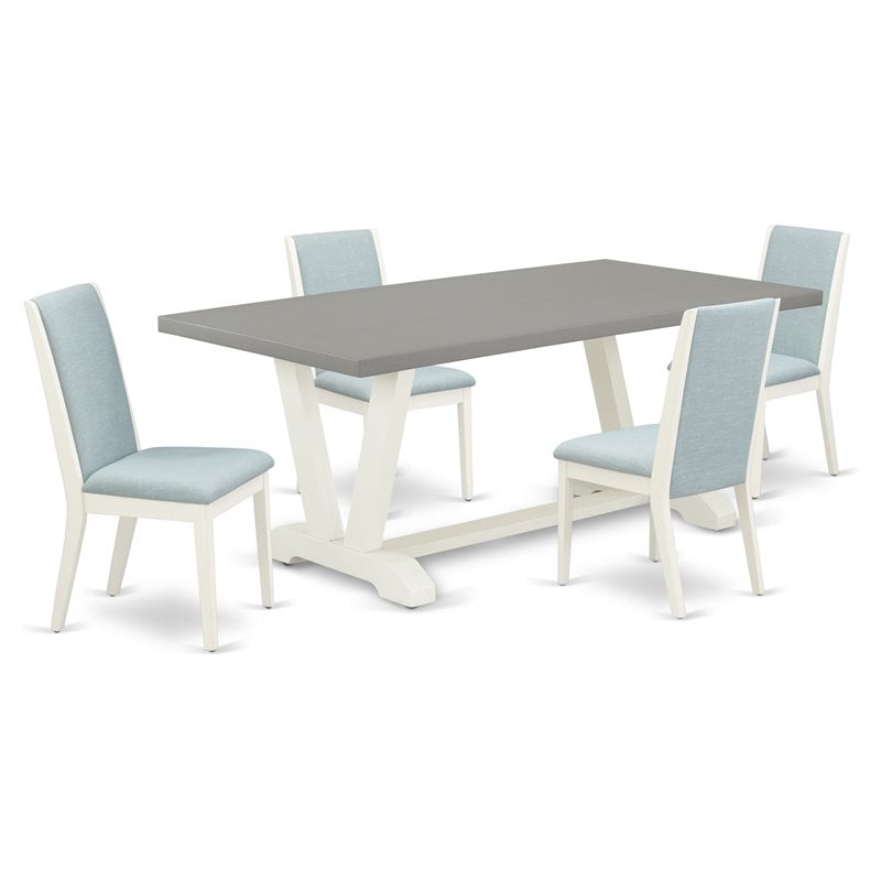 Pemberly Row 5-Piece Wood Dining Set in Linen White and Baby Blue