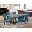 Pemberly Row 7-Piece Asian Wood Dining Set in Blue and Cement Finish