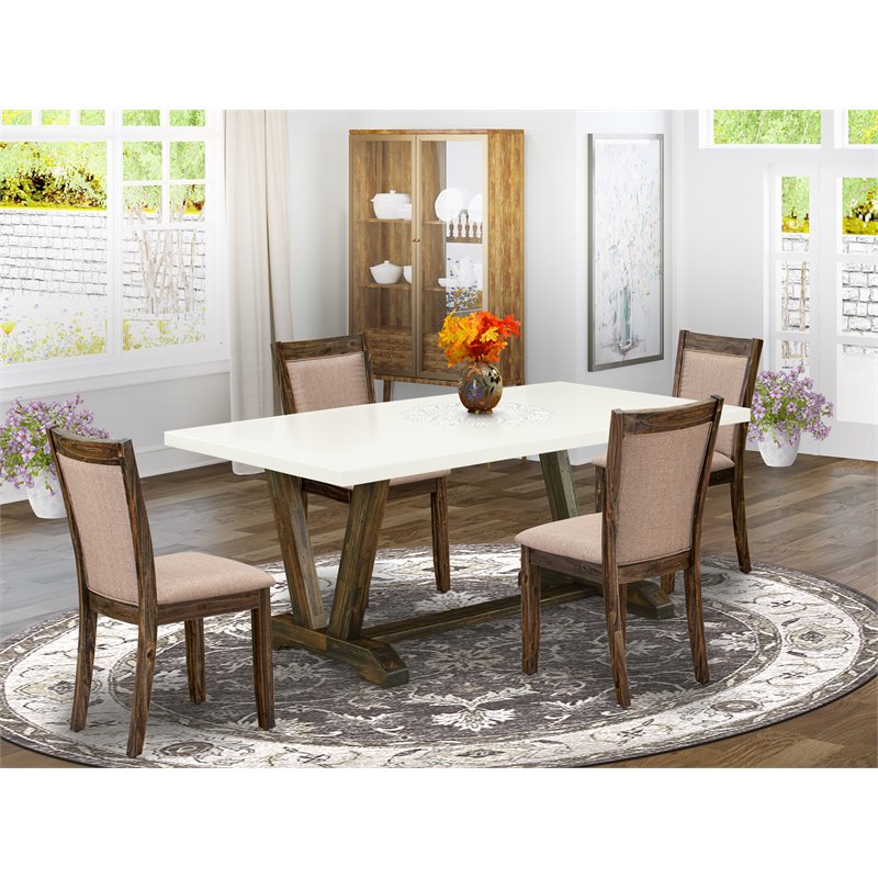 Pemberly Row 5-Piece Rubberwood Dining Table Set in White/Gray Finish