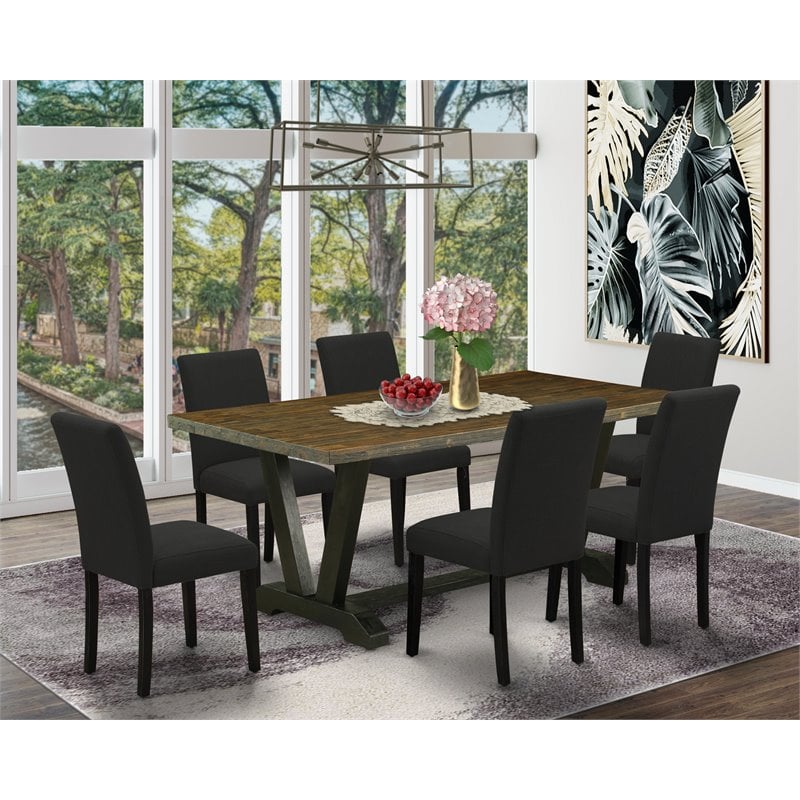Pemberly Row 7-Piece Rectangular Wood Dining Set in Jacobean and Black