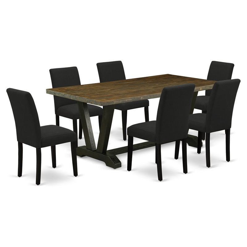 Pemberly Row 7-Piece Rectangular Wood Dining Set in Jacobean and Black