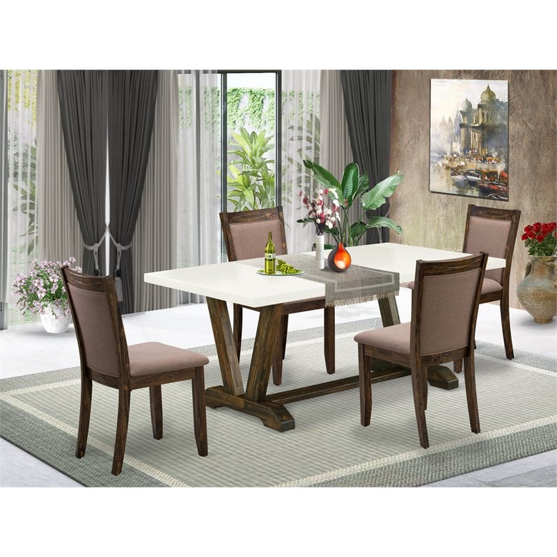 Pemberly Row 5-Piece Rubberwood Dining Set in White/Jacobean/Coffee Finish