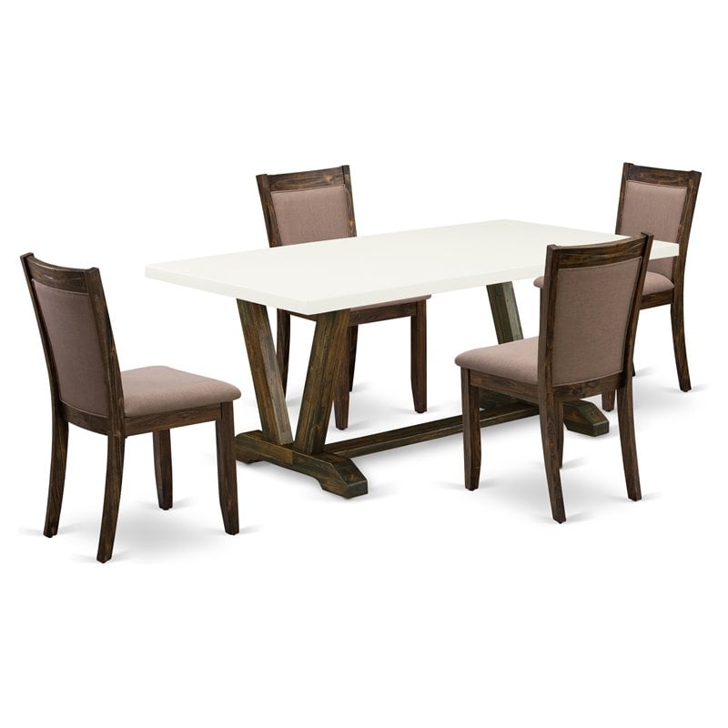 Pemberly Row 5-Piece Rubberwood Dining Set in White/Jacobean/Coffee Finish