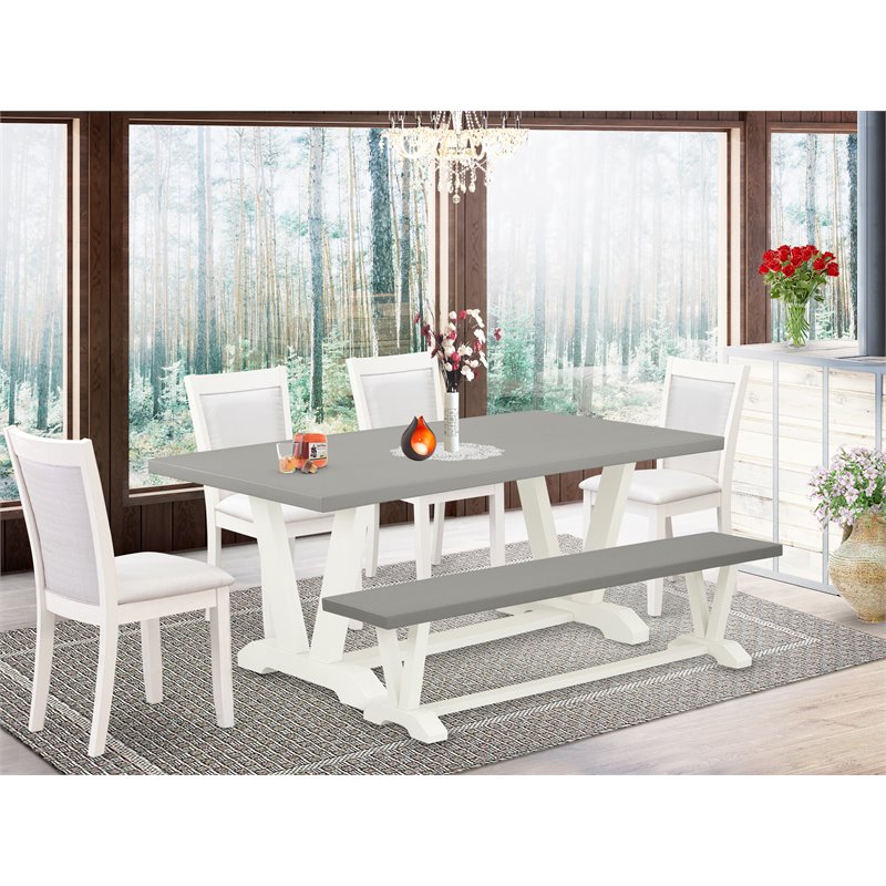 Pemberly Row 6-Piece Asian Wood Dining Set in White/Cream/Cement Finish
