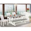 Pemberly Row 6-Piece Asian Wood Dining Set in White/Cream/Cement Finish