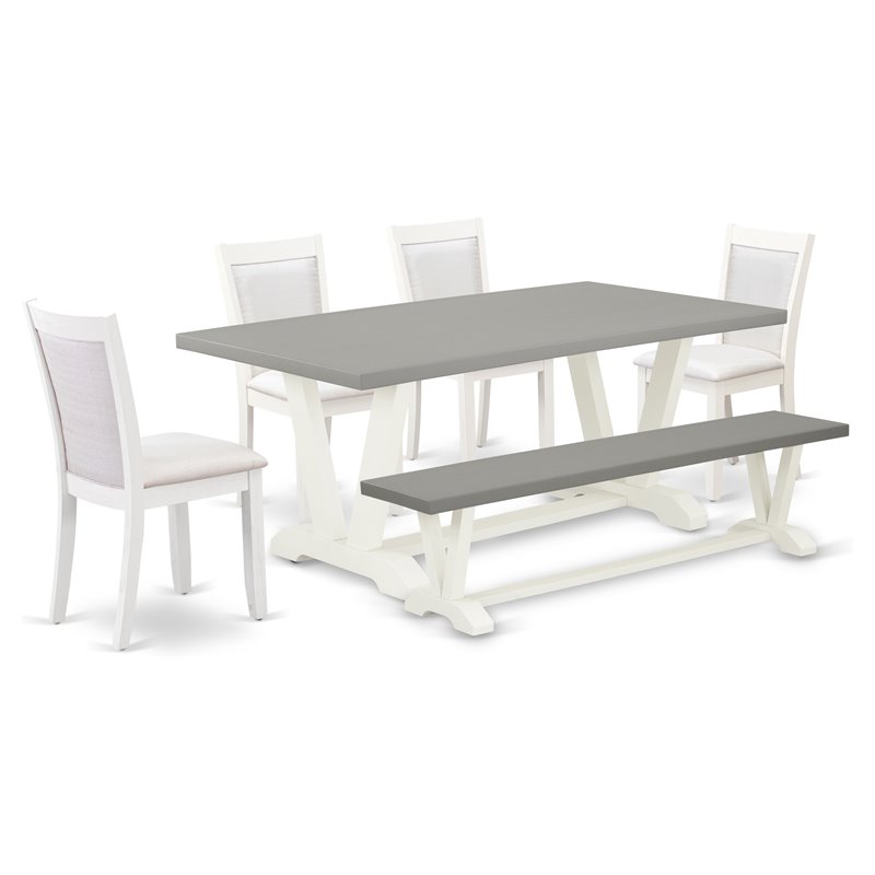 Pemberly Row 6-Piece Asian Wood Dining Set in White/Cream/Cement Finish
