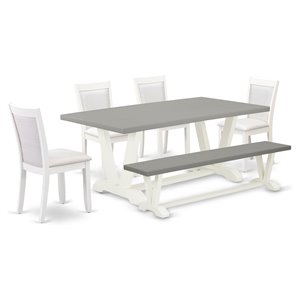 Pemberly Row 6-Piece Asian Wood Dining Set in White/Cream/Cement Finish