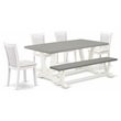 Pemberly Row 6-Piece Asian Wood Dining Set in White/Cream/Cement Finish