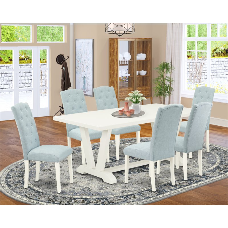 Pemberly Row 7-Piece Rubberwood Kitchen Set in White/Baby Blue