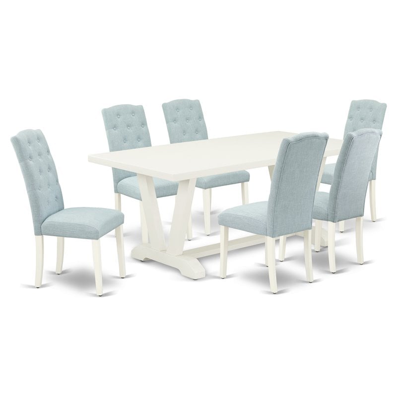 Pemberly Row 7-Piece Rubberwood Kitchen Set in White/Baby Blue