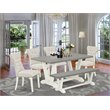 Pemberly Row 6-Piece Wood & Fabric Dining Set with Bench in White