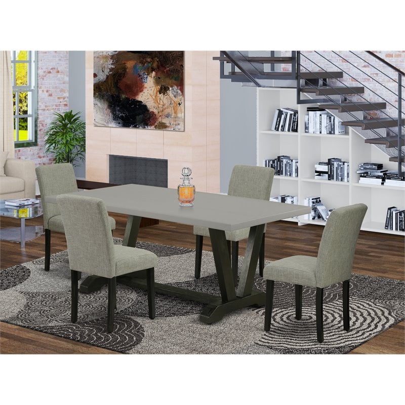 Pemberly Row 5-Piece Wood Dining Set with High Back Chairs in Black