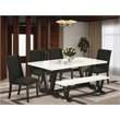 Pemberly Row 6-Piece Dining Table Set with Bench and Upholstered Chairs