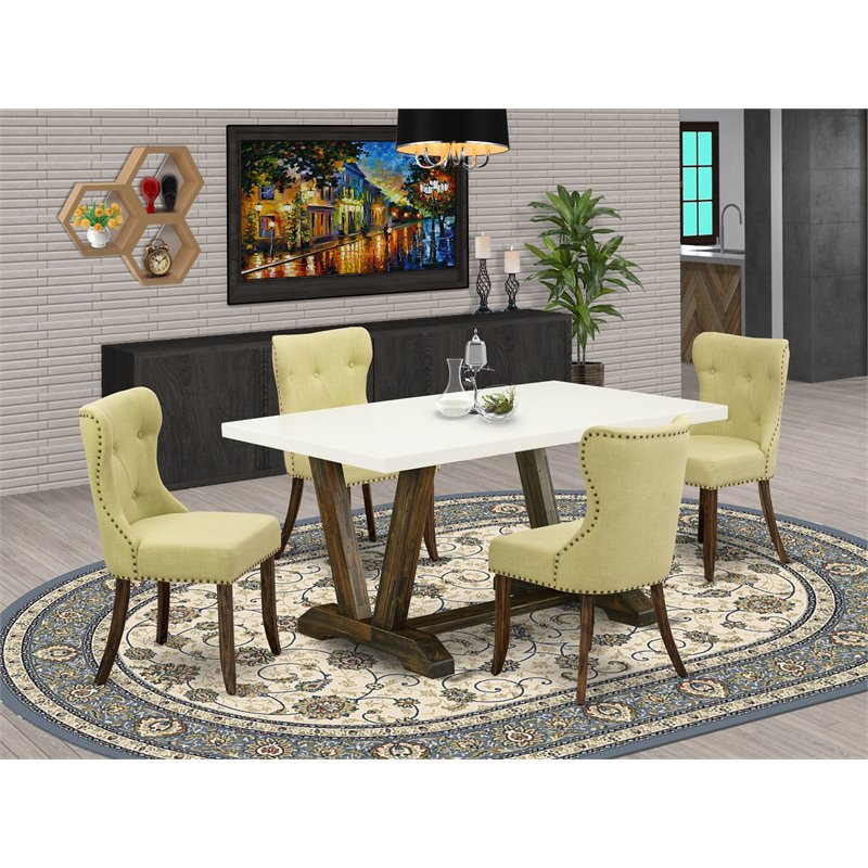 Pemberly Row 5-PC Wood Kitchen Table Set with Linen Fabric Seats