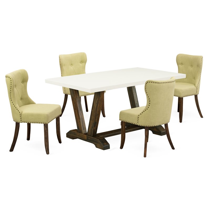 Pemberly Row 5-PC Wood Kitchen Table Set with Linen Fabric Seats