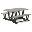 Pemberly Row 3-PC Wood Kitchen Set with Cement Table & Black Benches
