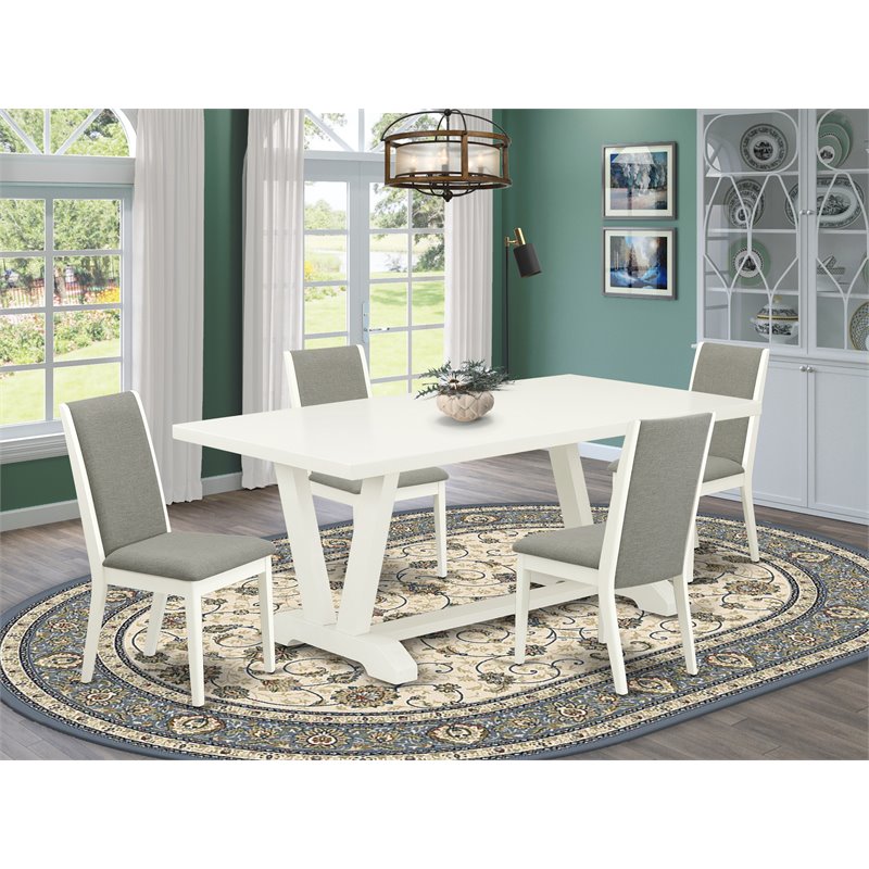 Pemberly Row 5-PC Wood Dining Set with Linen White Table and Chairs
