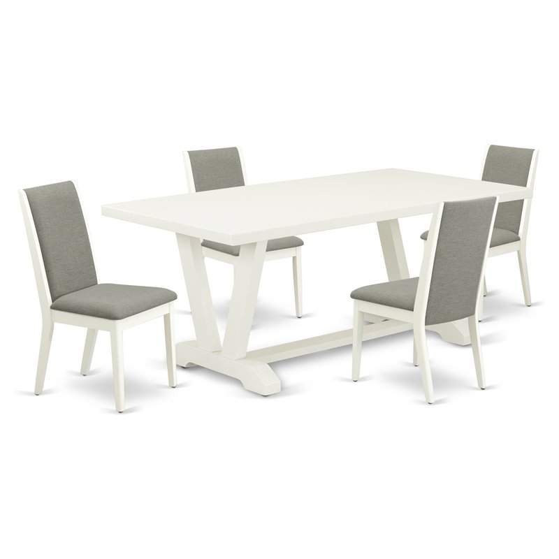 Pemberly Row 5-PC Wood Dining Set with Linen White Table and Chairs