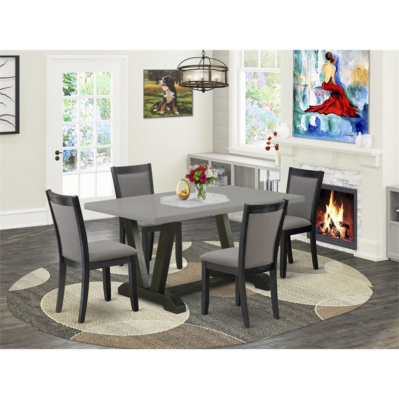 Pemberly Row 5-Piece Modern Dining Set Acacia Wood Cement Finish