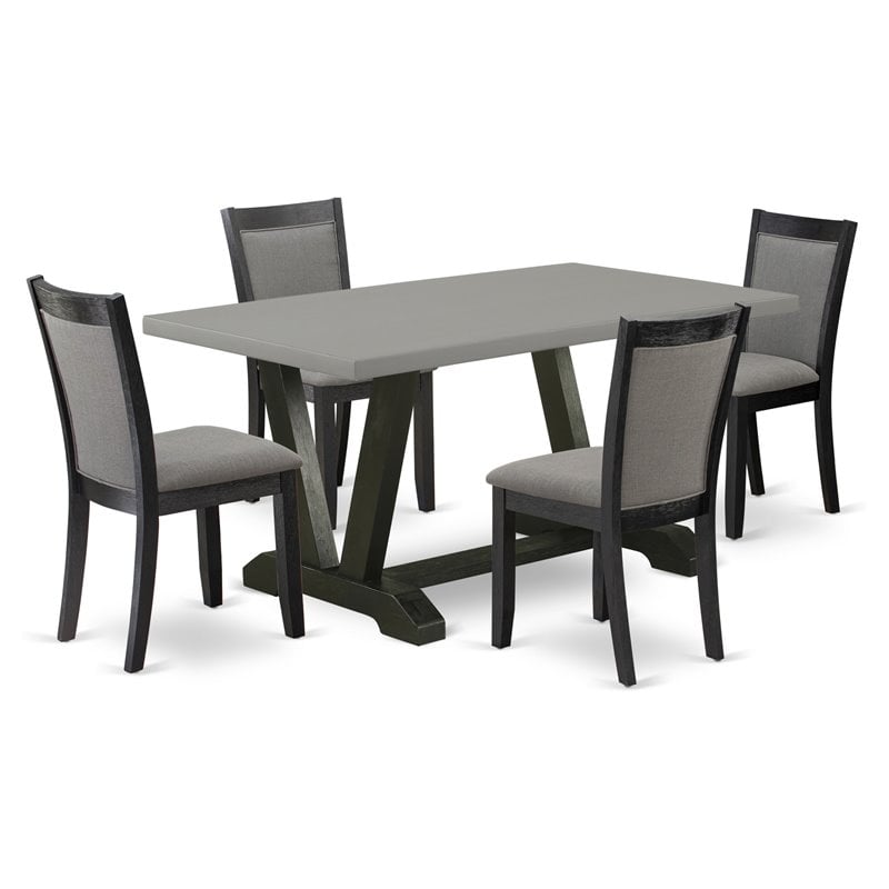 Pemberly Row 5-Piece Modern Dining Set Acacia Wood Cement Finish