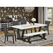 Pemberly Row 6-Piece Dining Set with Wooden Bench in Gotham Gray
