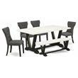 Pemberly Row 6-Piece Dining Set with Wooden Bench in Gotham Gray