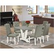 Pemberly Row 7-Piece Dining Set with Upholstered Chairs in Smoke Linen