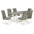 Pemberly Row 7-Piece Dining Set with Upholstered Chairs in Smoke Linen