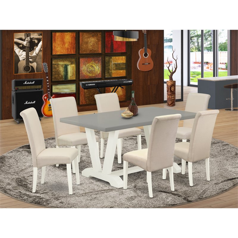 Pemberly Row 7-Piece Dining Set in Linen White and Cream Upholstery
