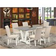 Pemberly Row 7-Piece Dining Set in Linen White and Cream Upholstery