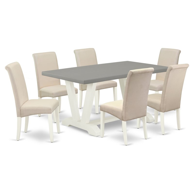 Pemberly Row 7-Piece Dining Set in Linen White and Cream Upholstery