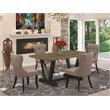 Pemberly Row 5-Piece Wood Dining Set with Coffee Linen Fabric Chairs