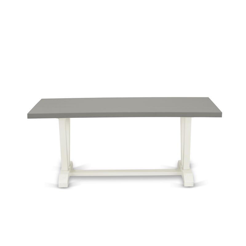 Pemberly Row Rectangular Dining Table with Cement Top and Linen White Legs