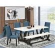 Pemberly Row 6-Piece Wood Dining Table Set with Bench in Black Finish