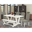 Pemberly Row 6-Piece Wood Dining Set with Bench in Linen White/Shitake