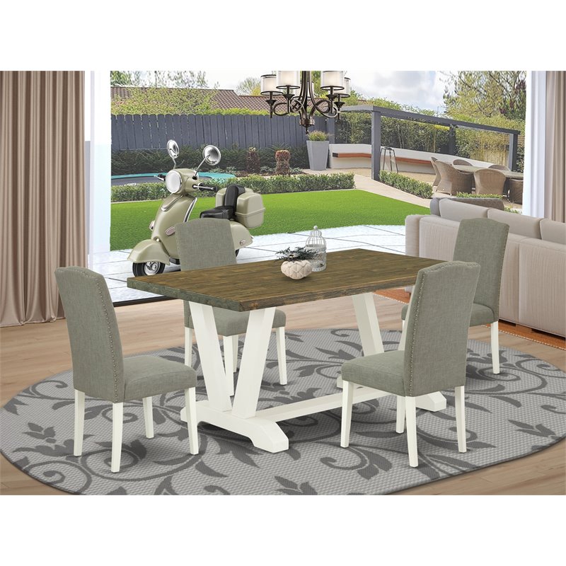 Pemberly Row 5-Piece Wood Dining Set in Linen White and Dark Shitake