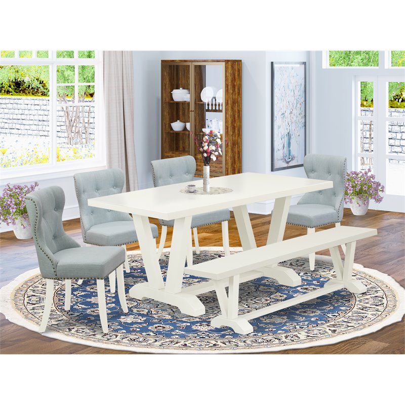 Pemberly Row 6-Piece Wood Dining Set with Linen White Finish