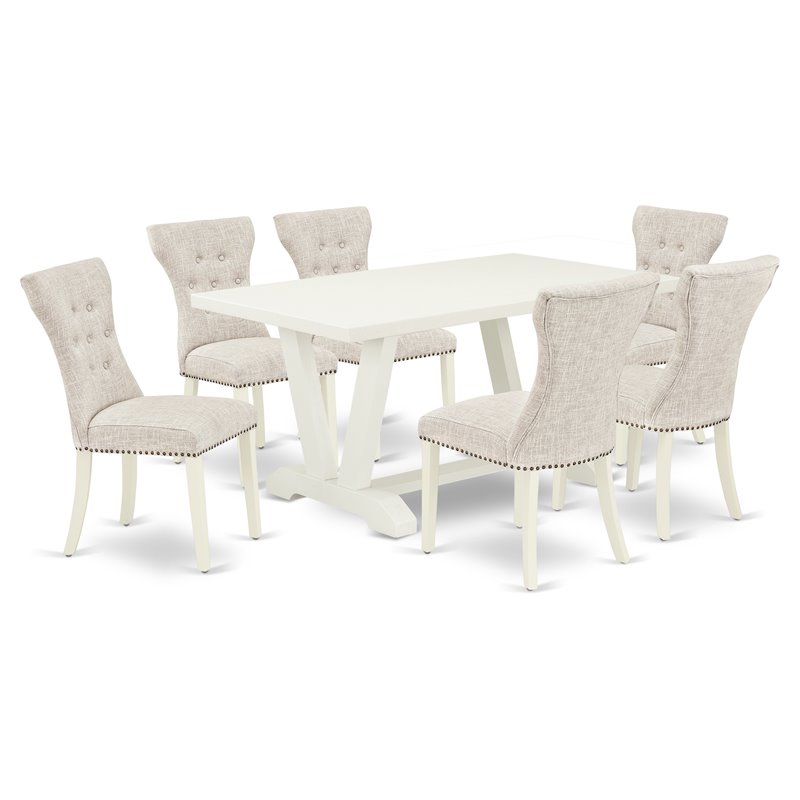 Pemberly Row 7-Piece Wood Dining Set in Doeskin Gray Linen Upholstery