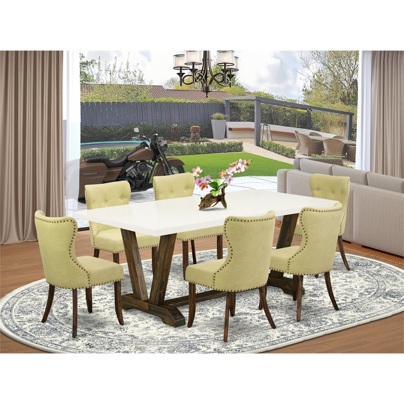 Pemberly Row 7-Piece Wood Dining Set in Jacobean Brown and Limelight